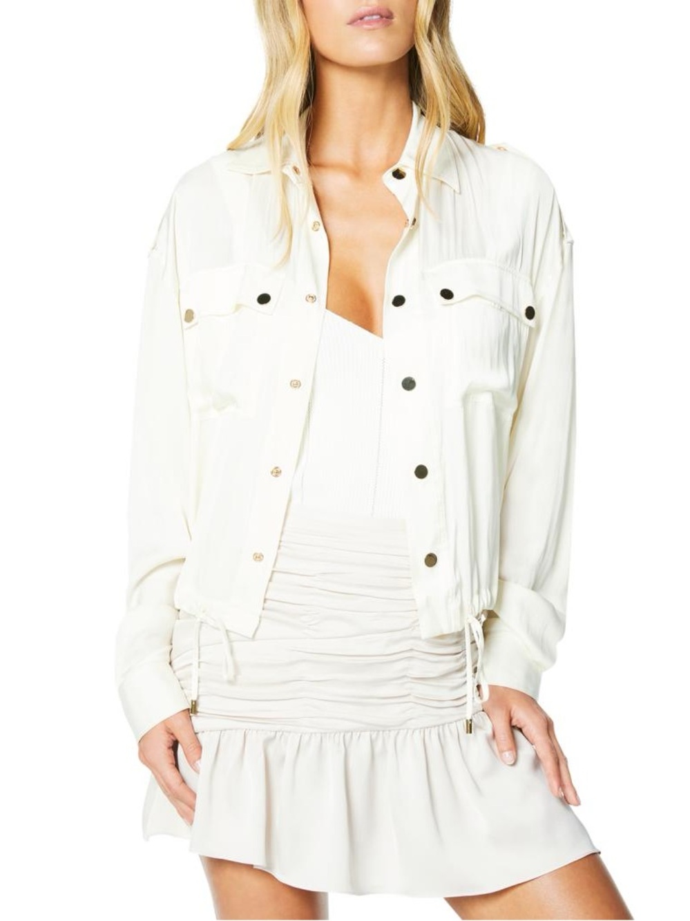 Ramy Brook Lia Snap-Front Jacket / Bomber draw string waist sz S